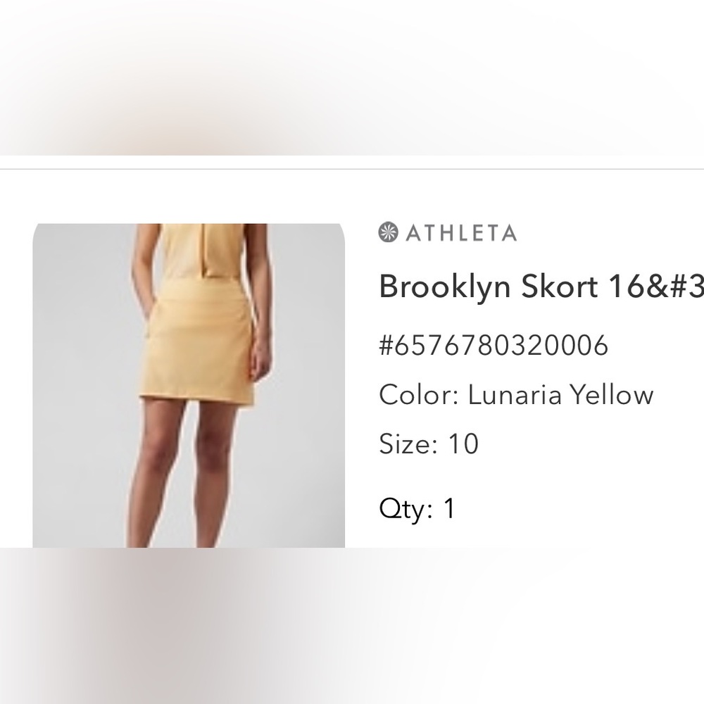 Athleta Brooklyn skort/ skirt, yellow, size 10, 16 inch length